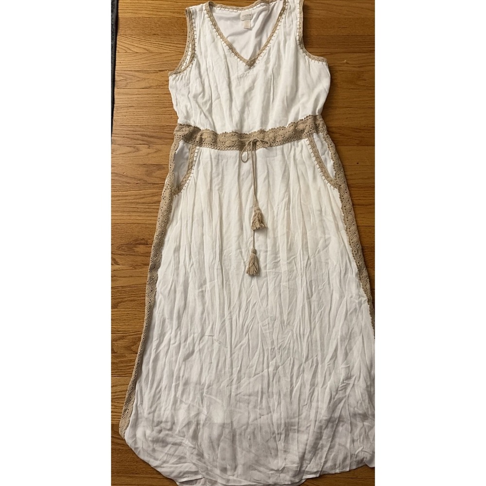 Chico's Crochet Detail V Neck Alabaster Beachy Boho Dress Size Medium 1.5